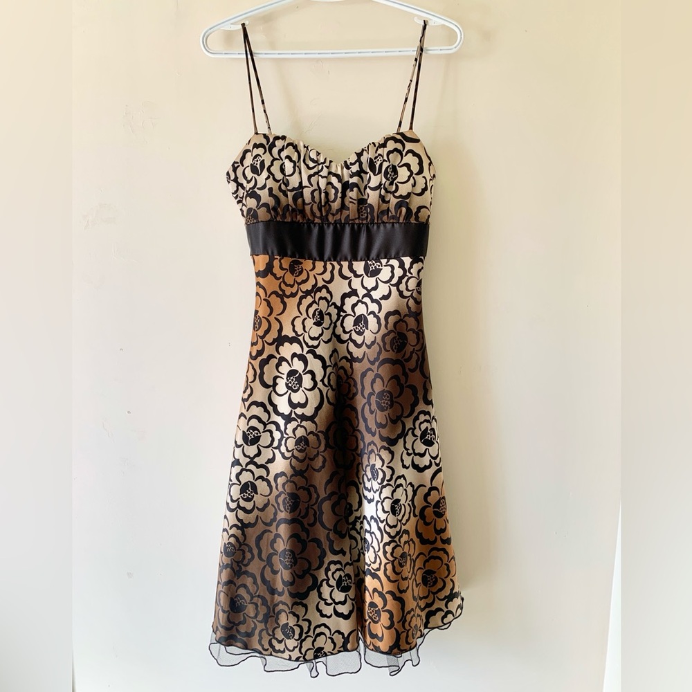 JESSICA Floral Black and Brown Ombré Spaghetti Strap Dress with Tulle